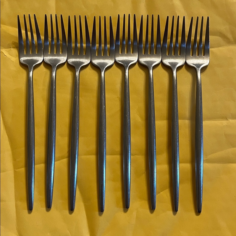 Moon Matte Silver Stainless Steel 7” salad dessert forks dinner Set of 8 VGUC
